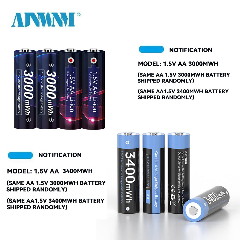 Akumulator litowo-jonowy AA 1.5v 3000mWh 1.5V AA akumulator litowy 1.5V baterie AA do zdalnego sterowania bateria AA