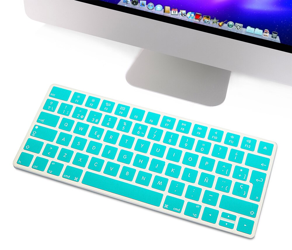 HRH Slim ESP hiszpańska klawiatura pokrywa silikonowa skórka do Apple Magic bezprzewodowa klawiatura Bluetooth MLA22LL/A (A1644,2015 wydany): Aqua Blue