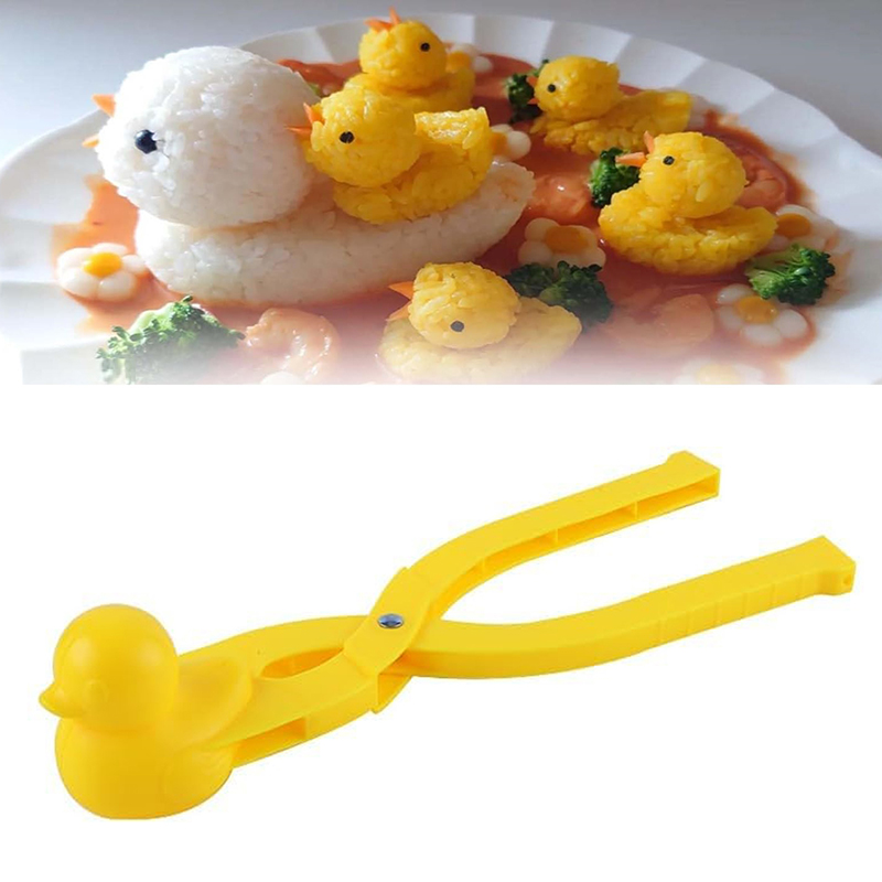 Schattige Eendvormige Rijstvorm Maker Clip Kinderen Buiten Plastic Eend Rijstvorm Diy Sneeuwbal Maker Sushi Mal Met Handvat