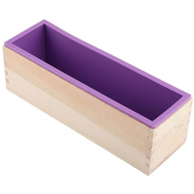 YO-Rectangular Silicone Soap Mold Flexible Loaf Mould with Wood Box for DIY Homemade Cold Process 1200G