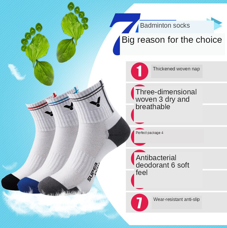 3 paires de chaussettes Victor Badminton chaussettes hommes sport chaussette coton moyen Tennis sportsépaissi serviette bas SK 112 K/F/D