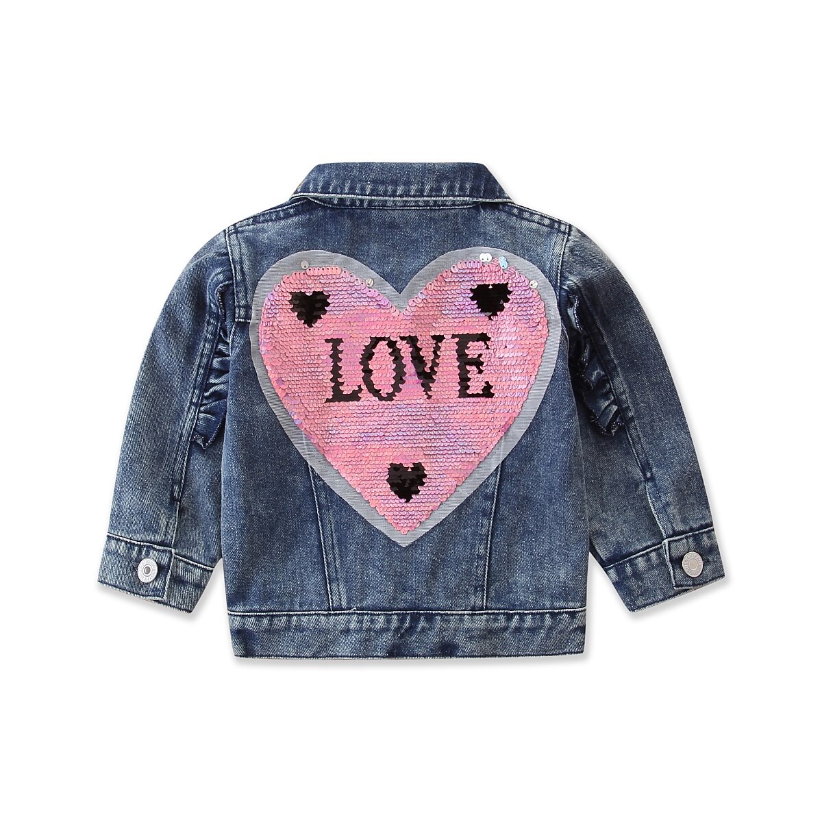 Chaqueta vaquera de manga larga para niños, abrigo con cuentas, decoración de lentejuelas en forma de corazón, de 1 a 5 años, a la , para otoño: 12 meses