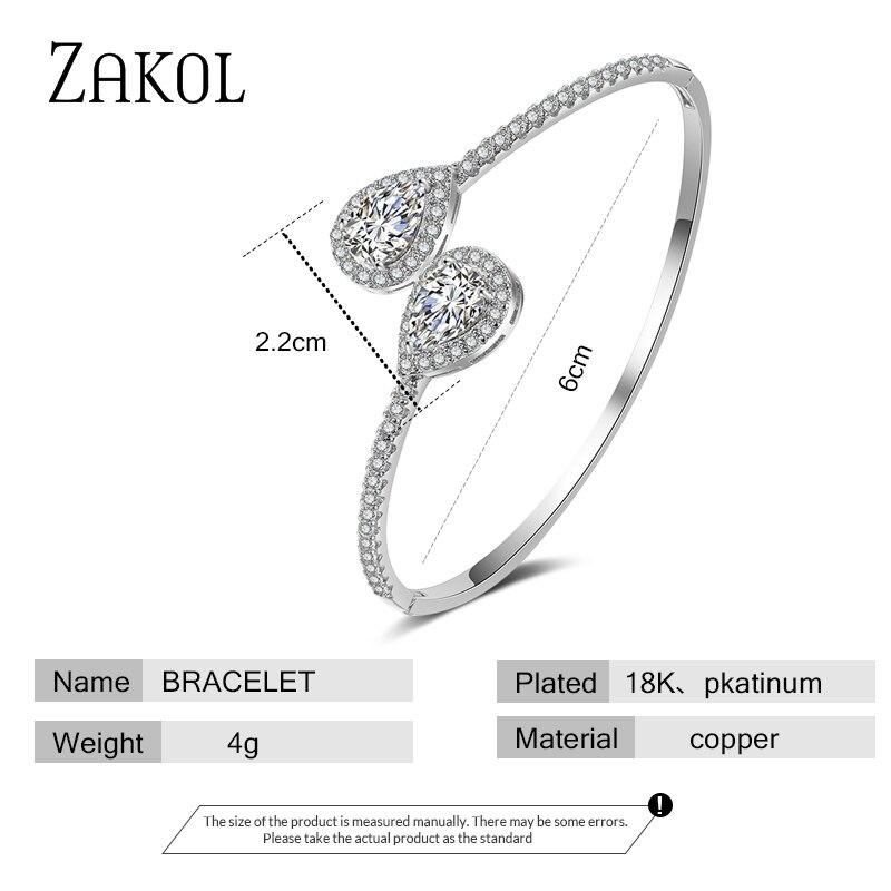 Zakol moda aaa micro pavimentar gota de água zircônia cúbica baguette pulseira pulseira cobre base feminino accessaries fsbp2018