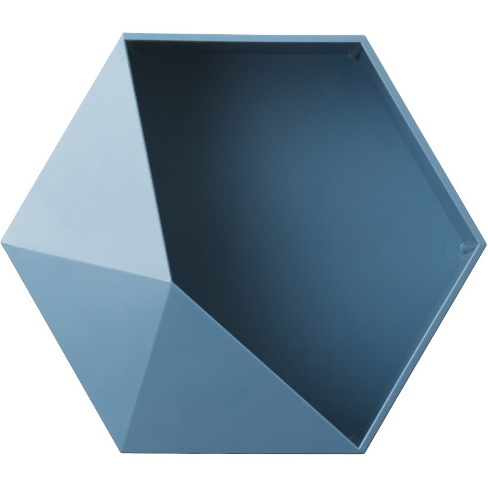 Scandinavische hexagon plank wandrek woonkamer aan de muur bevestigde geometrische ponsvrije wanddecoratie badkamer plank organizer: Blauw