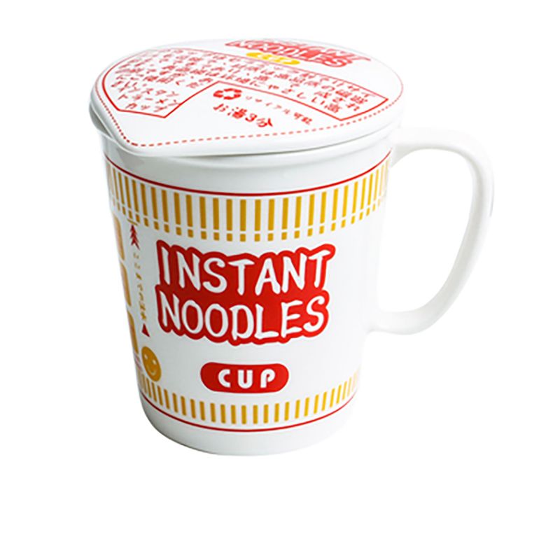 Tigela de cerâmica para macarrão instantâneo com tampa e alça, copo de macarrão instantâneo, tigela de sopa, forno de micro-ondas, máquina de lavar louça disponível