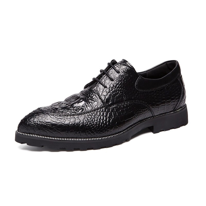 Ectique grande taille 38 ~ 47 automne Crocodile Brogue hommes Wingtip plate-forme chaussures en cuir homme formel en caoutchouc semelle Cowboy Vintage: Black / 11