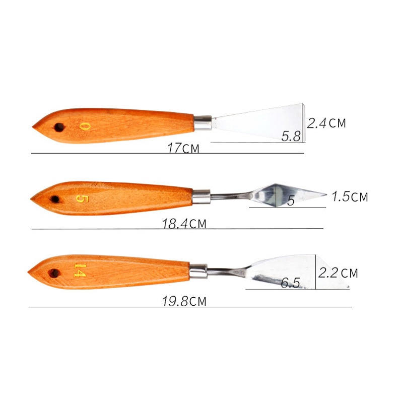 3 unids/set paleta cuchillo mezclar aceite de pintura de acero inoxidable rascador espátula arte suministros para artista herramienta de pintura conjunto