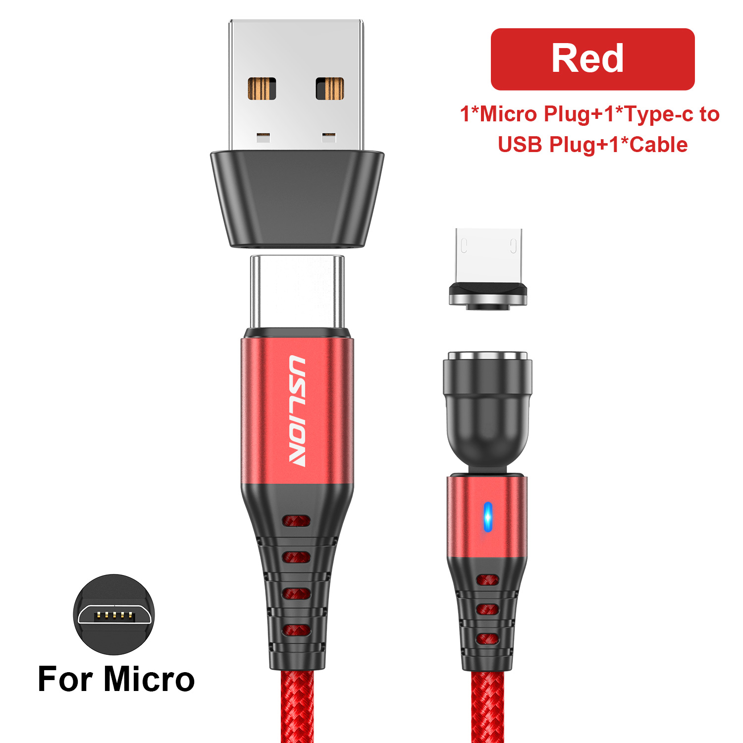 USLION 2 in 1 PD 60W Fast Charging Magnetic Cable USB C to Type C Micro Data Cord for iPhone 15 14 Pro Max Xiaomi 13 Poco M5 X5: Amy Green / 1m