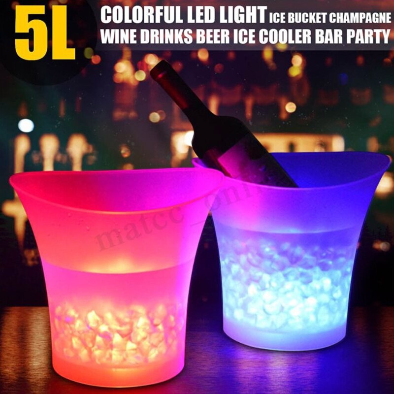 Durable 5L Colorful LED Ice Bucket Bar Ice Wine Trough Water Entertainment Stand Holder Outdoor Ice Bucket Bar Tools