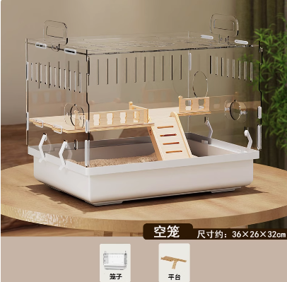 ‌ Jaula para hámster acrílica grande, hábitat de villa de lujo transparente para hámster dorado, casa para animales pequeños de fácil limpieza con accesorios: naranja