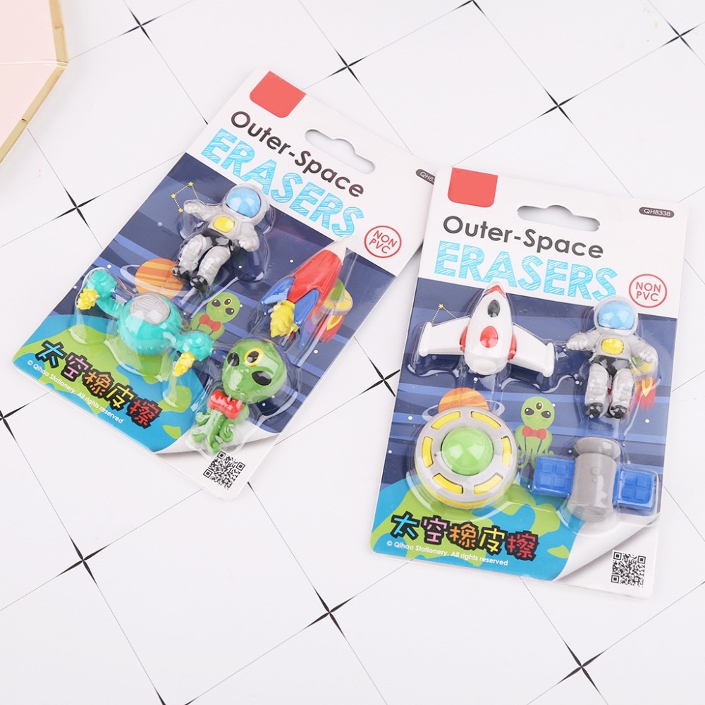 4pcs/set Flying Saucer Alien Spaceship Shaped Rubber Pencil Eraser Kids