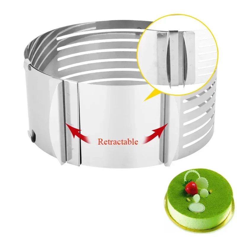 Cortador de pastel de pan redondo ajustable, molde de anillo de Mousse, rebanador de 6 capas, herramienta de horneado de cocina, herramientas de pastelería de confitería, 24-30cm