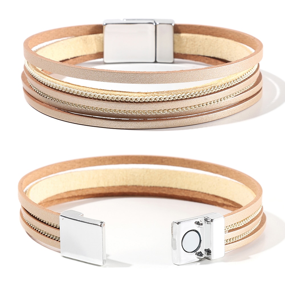 WYBU braccialetto avvolgente in pelle con ciondolo cachi casuale in fili multistrato bracciali in pelle per donna ragazza amica madre moglie