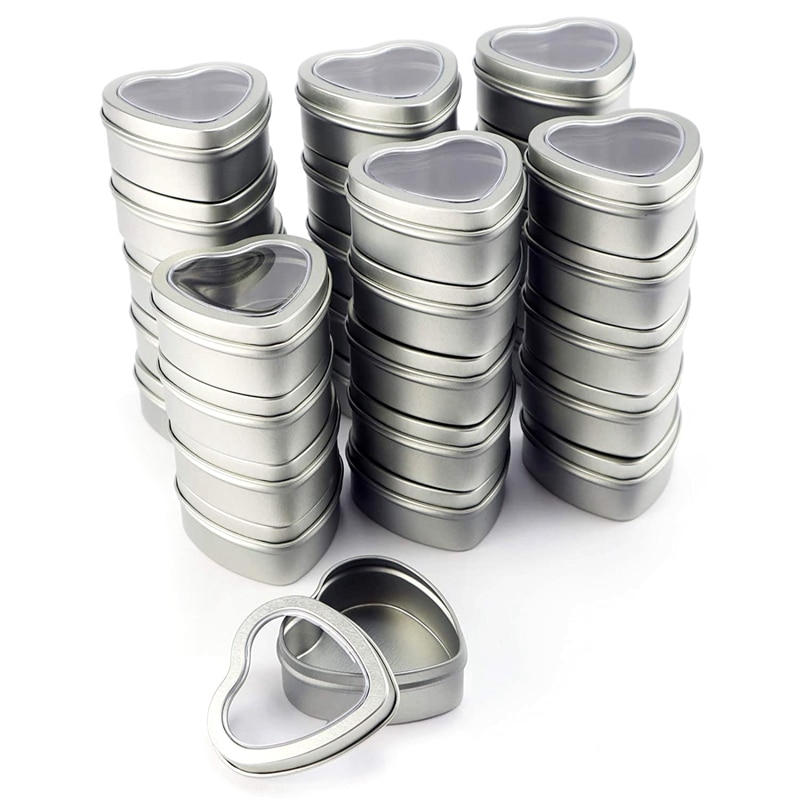 30Pcs Hart Metalen Blikken, Lege Hartvormige Zilveren Metalen Blikken Met Clear Window Voor Kaars Maken, snoepjes