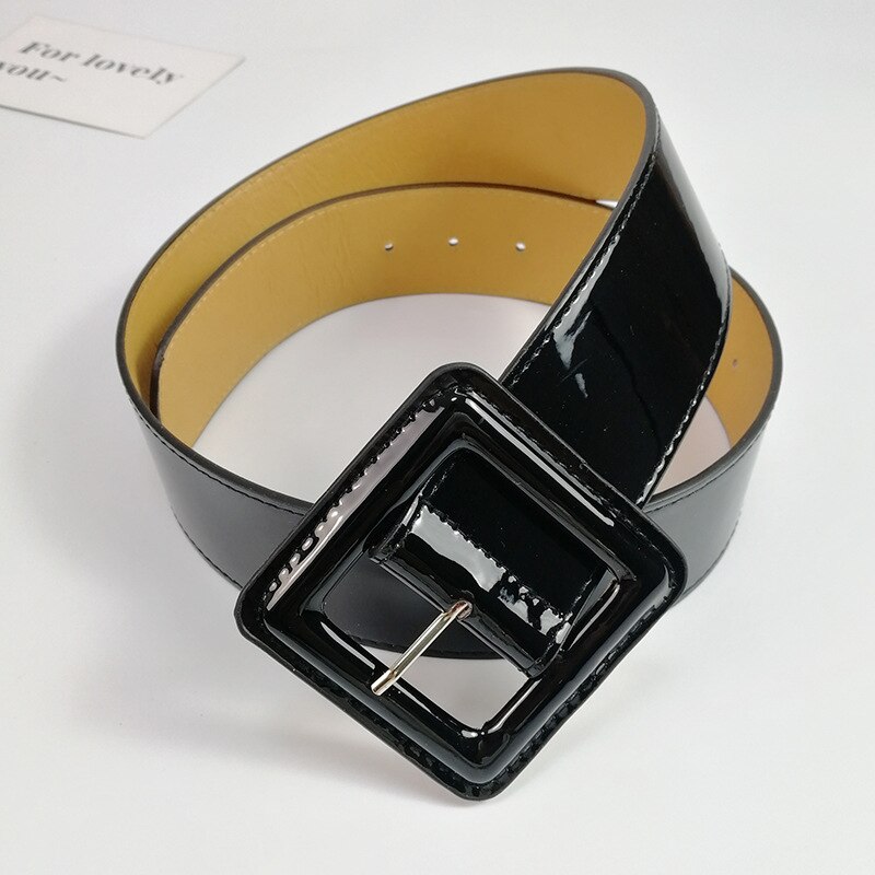 Summer Shiny Patent Leather Large Wide Belt Ladies Dress Girdle Red Black White Elastic Retro Casual Belt
