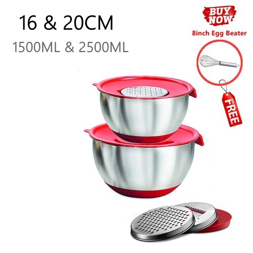 Stainless Steel Ingredients Standby Bowls Mixing Bowl Non-Slip DIY Cake Bread Salad Mixer Food Container With Grater/Egg Beater
