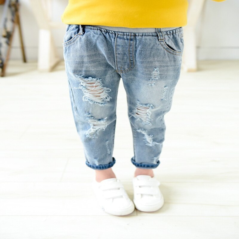 Pantalones vaqueros rasgados para niños y niñas, Vaqueros rasgados de estilo agujero roto, DC069,