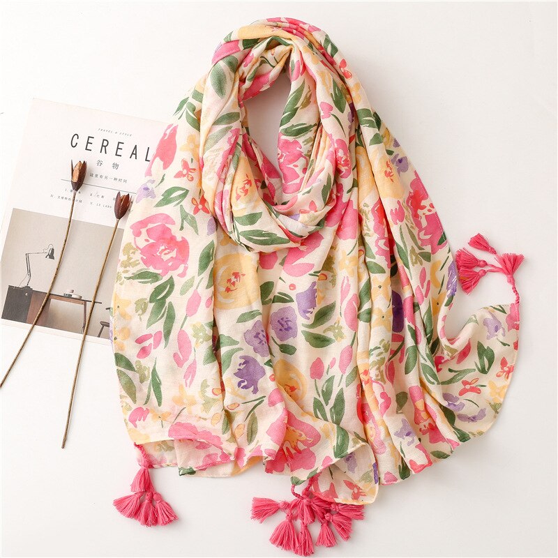 Foulard en coton imprimé de fleurs pour femmes, écharpe fine et respirante, longue, Hijab musulman, châles et enveloppes: 5