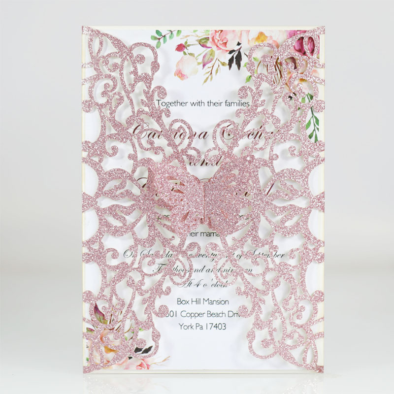 10/20 stücke Glitter Schmetterling Einladung Karte Hochzeit Engagement Geburtstag Baby Dusche Taufe Party Dekoration Favor Supplies: Pink / 20pcs