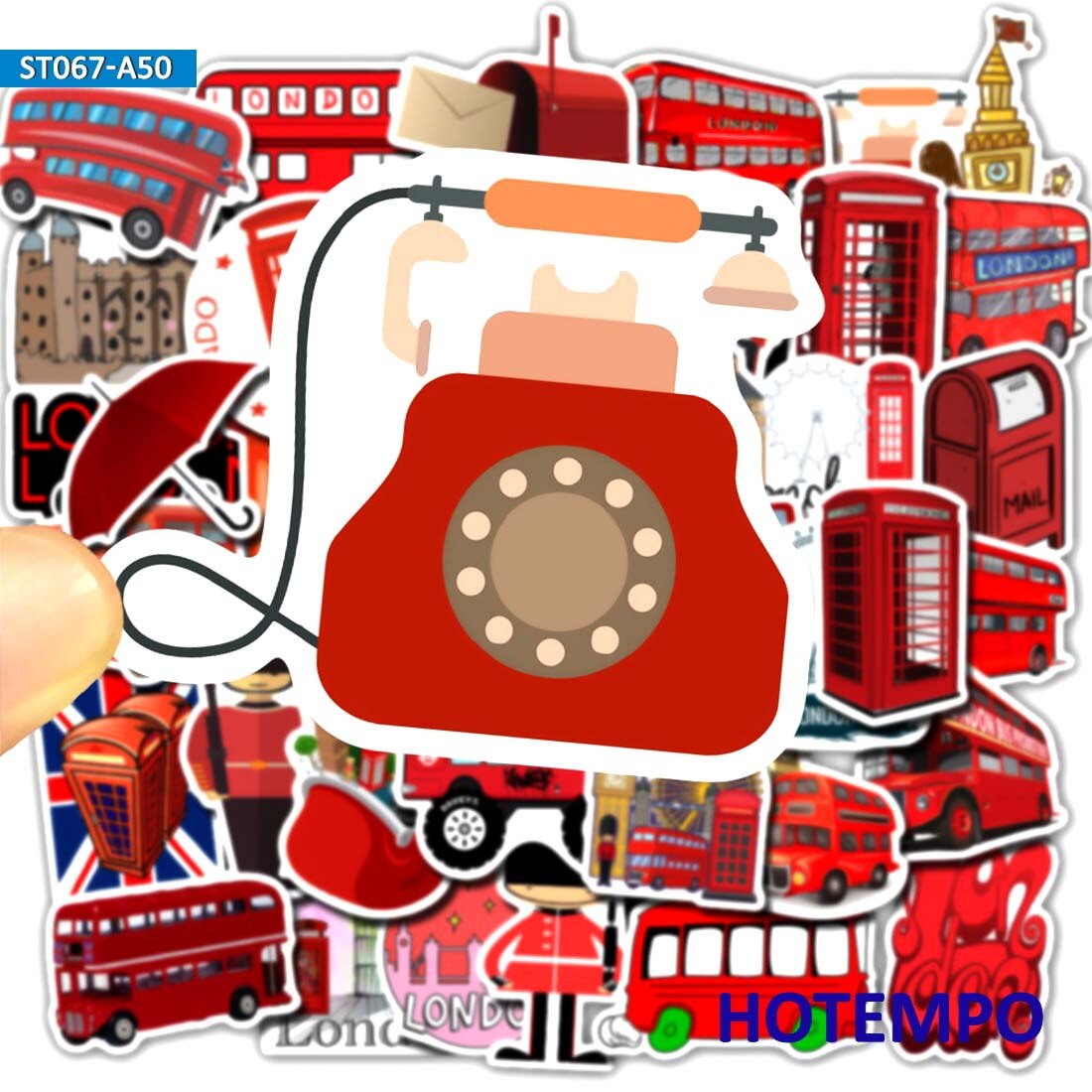 50pcs London Red Bus Telephone Booth Style Stickers for DIY Mobile Phone Laptop Luggage Suitcase Skateboard Fixed Gear PVC Decal