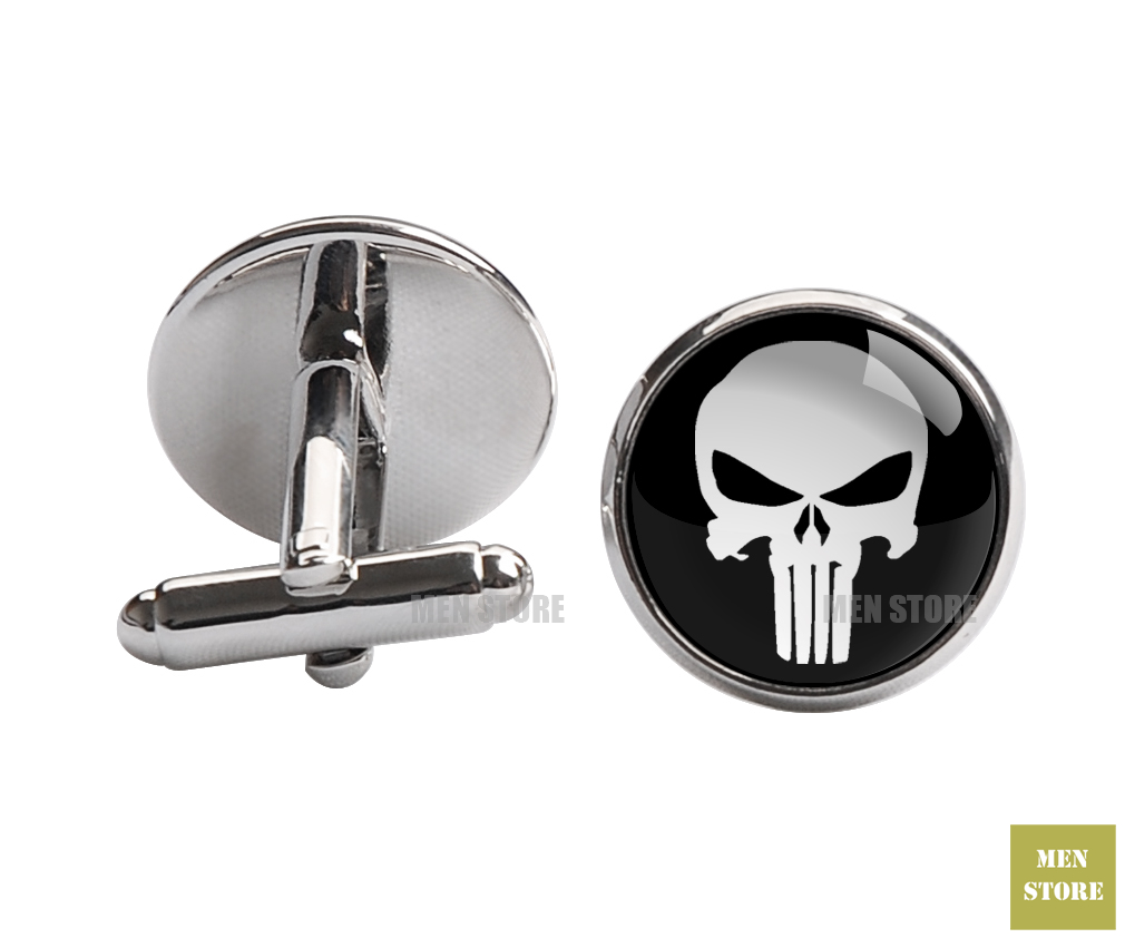 The Punisher Skull Ghost Men Jacquard Woven Skinny Narrow 2.3" Necktie 6 cm Neckwear Wedding Party Groom Tie Cufflink LK020M: Cufflink-silver