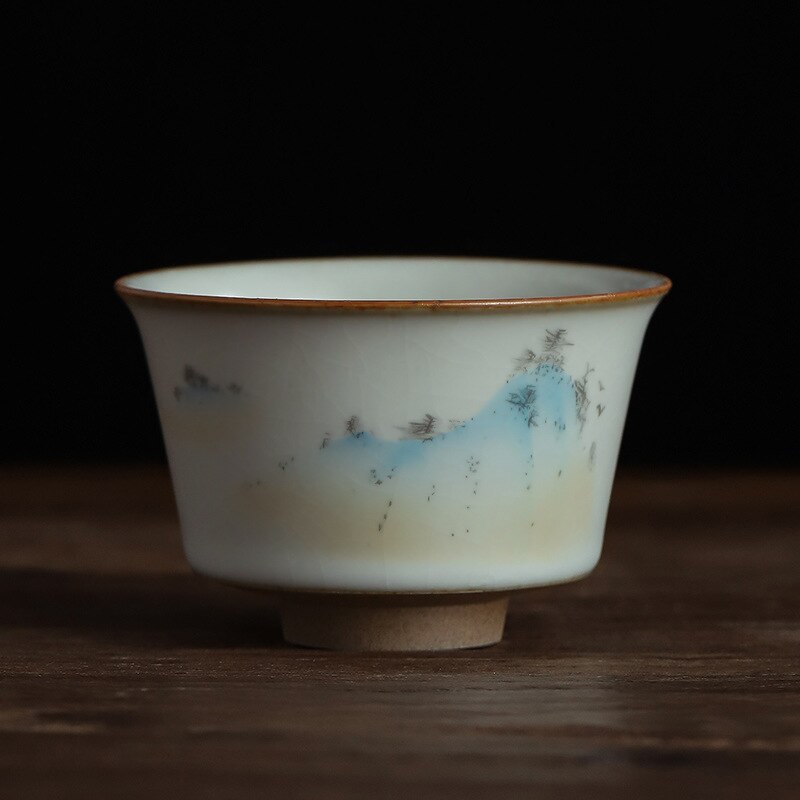Tazón de té Personal para el hogar, taza maestra hecha a mano, taza de té de cerámica Retro de porcelana ru-china, artículos de gres para té, tazas de té: Zen cup E