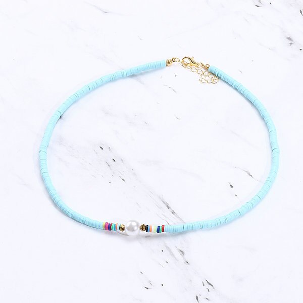 G. YCX Nuevos Bohemios, collares de Gargantilla Heishi con cuentas de vinilo africanas, collar de Vsco chica Lucite, joyería de playa de verano: light blue