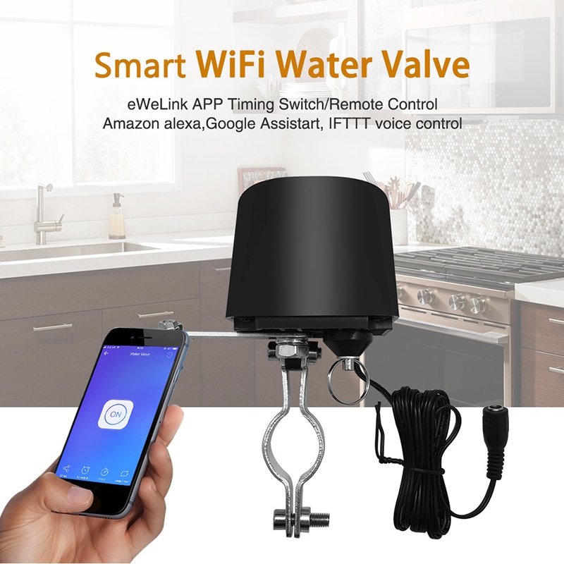 EWeLink – Valve intelligente WiFi, capteur d'eau et de gaz, maison, arrêt, commande vocale/APP, télécommande pour Alexa et Google Assistant