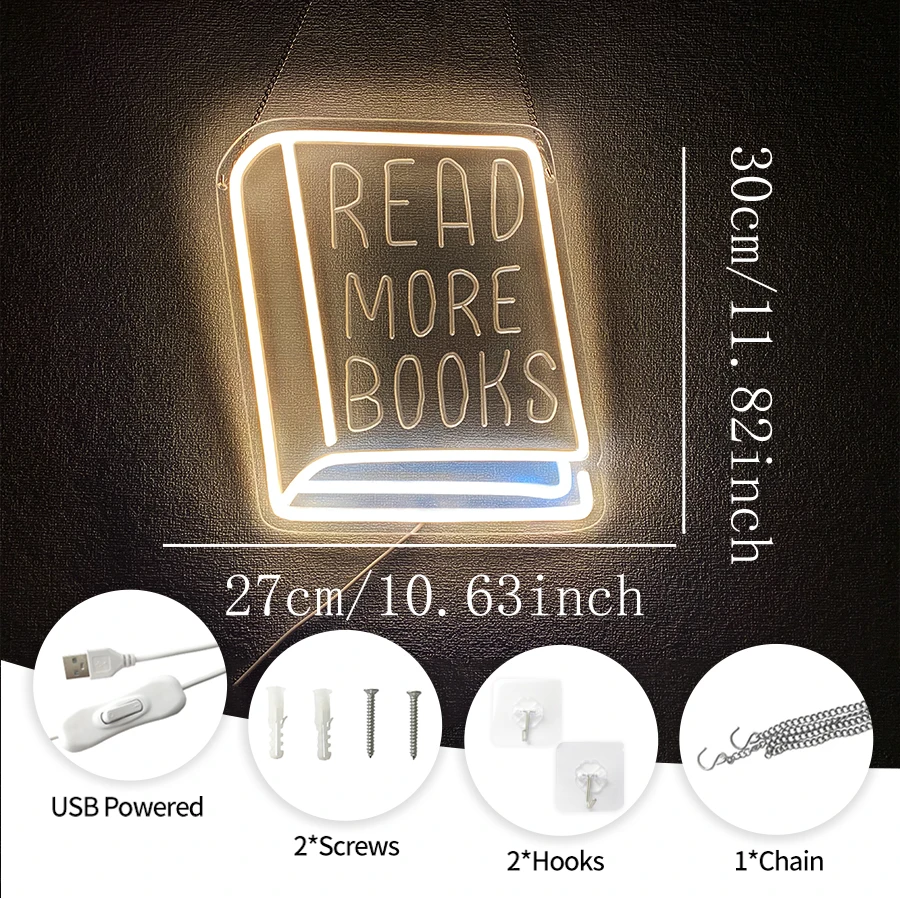 Read More Books LED Neon Lights, Student Classroom Lights Signs, Used For Bookstore, Reading Room, Library, Study Decoration.