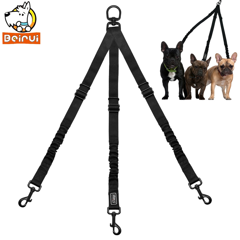 Bungee 3 Manier Hondenlijn Coupler Geen Wirwar Nylon Verstelbare wandelen Strap Meerdere Huisdier Drie Honden Leads Zwart Kleine Grote honden