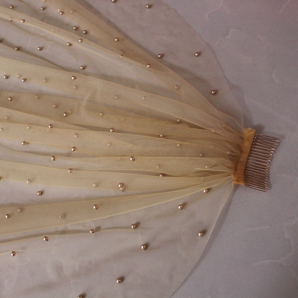 Champagner Perle Hochzeit Schleier mit Kamm Eine Schicht Braut Schleier mit Perlen SchöNe Braut Schleier Hochzeit Zubehör