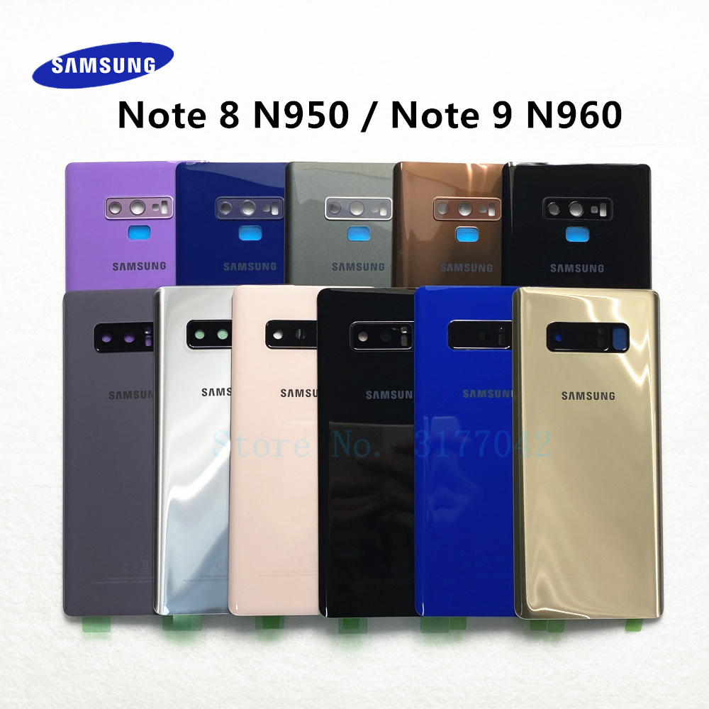Per Samsung Galaxy Note 9 N960 N960F Nota 8 N950 N950F di Vetro Posteriore Della Batteria Della Copertura Posteriore Custodia Porta Cassa Della Macchina Fotografica telaio Lente in vetro