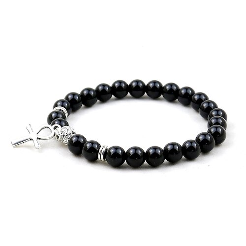 Ägyptischen Ankh Kreuz Natürliche Onyx Stein Armband Frau, Schmuck Frauen Männer Ägypten Hieroglyphen, Crux Ansata Amulett: Agate