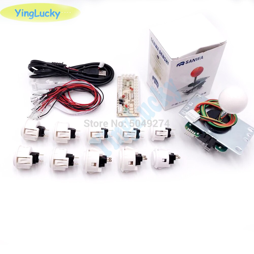 Sanwa joystick Kit Originele nul vertraging Arcade game USB encoder Joystick DIY Kit met 8 knop Joystick voor Mame jamma: WHITE