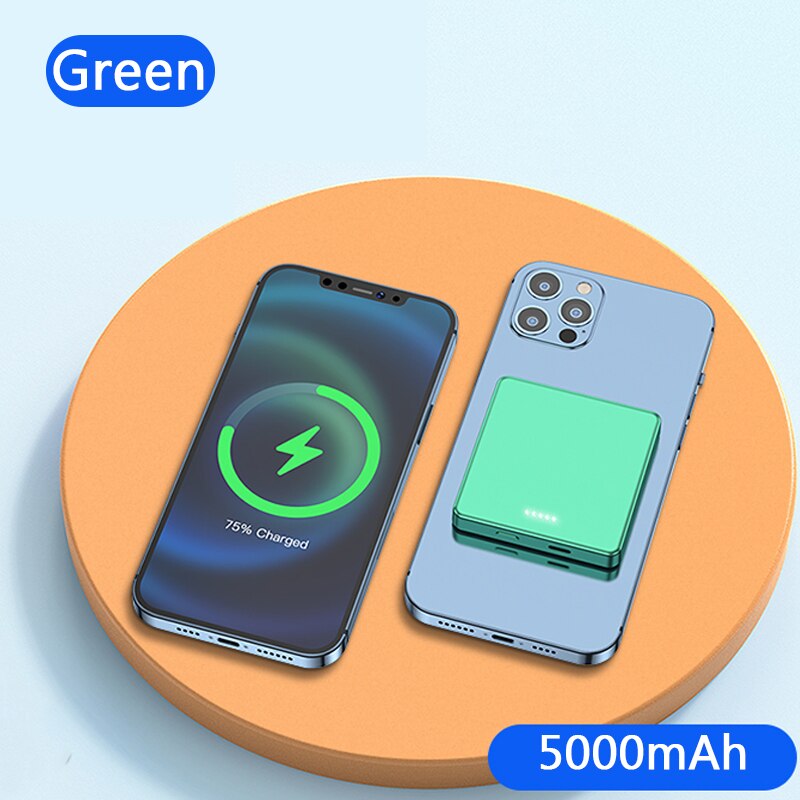 15W Magnetische Power Bank Snelle Oplader Voor Magsafe Draadloze Opladen Draagbare Mobiele Telefoon Batterij Voor Iphone12 12Pro Max 12mini: green