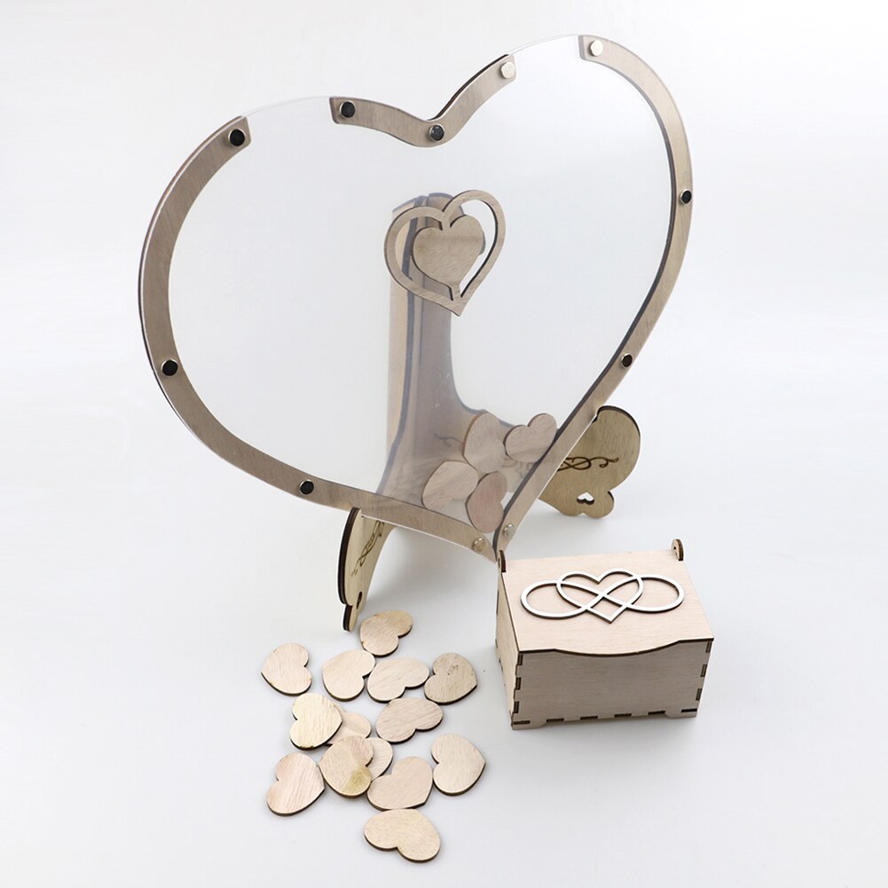 Hart Vorm Transparante Bruiloft Gastenboek Rustieke Zoete Hart Box Wedding Box 3D Gastenboek Bruiloft Decoratie