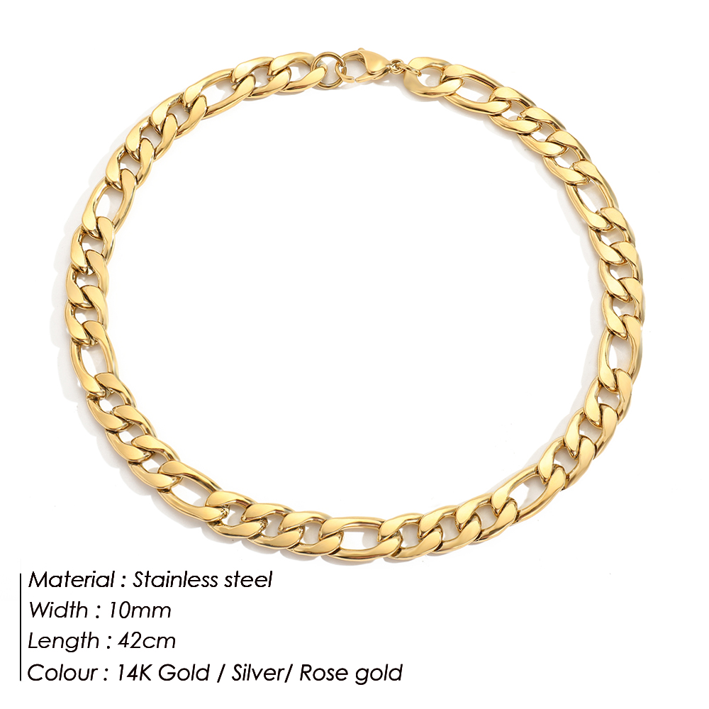 JUJIE 4MM/6MM/8MM/10MM łańcuch Figaro ze stali nierdzewnej naszyjniki kobiety złoty Link Chain naszyjnik biżuteria hurtowych/Dropshipping: YX32836 / Gold Color