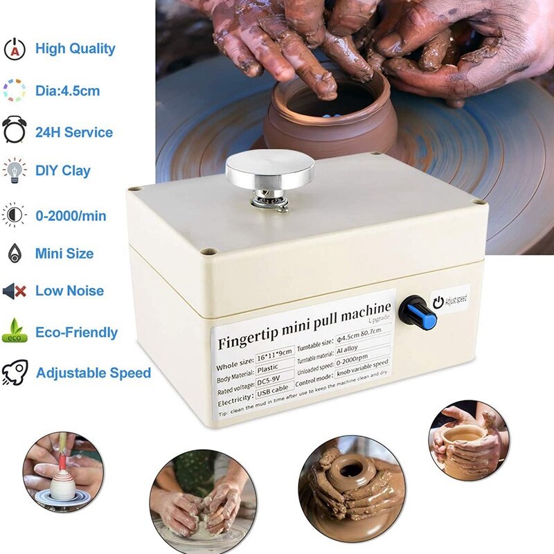 USB Pottery Machine 9 Pottery Shaping Tools, 2000 RPM Pottery Wheel Mini Clay Making Pottery Machine Ceramic DIY Craft