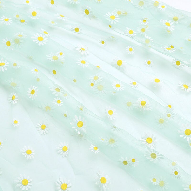 Daisy trykt organza stoff for jenter sommerkjole prinsesse kjole håndlaget diy klesdekorasjon liten daisy diy tyll: Grønn