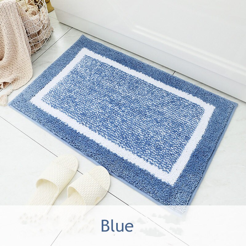 Simple Soft Flocking Bathroom Carpet 1Pcs Water Absorbent Hallway Bath Mat Non-Slip Doorway Bedroom Floor Rug Washsble: blue / 1piece 50x75cm