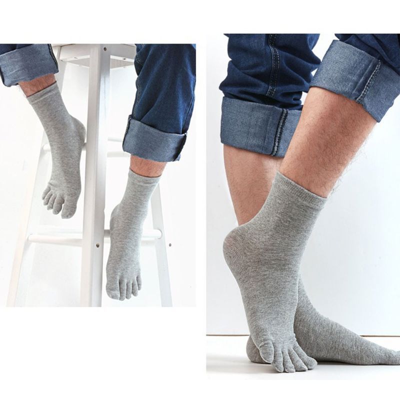 Mens Five Fingers Soft Polyester Cotton Ankle Toe Socks Solid Color Breathable Comfortable