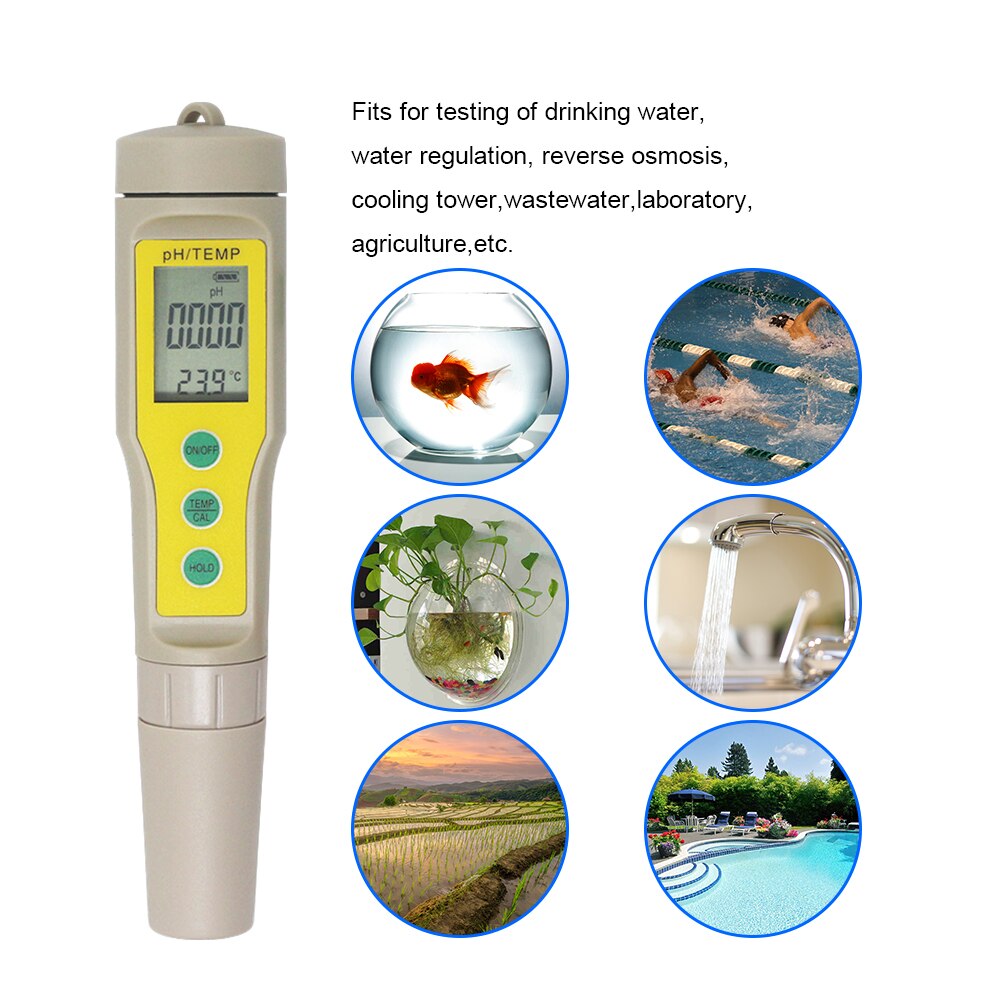 Protable PH / TEMP Meter LCD Digital PH Tester Thermometer Aquarium Pool Water Wine Urine Analyzer ATC