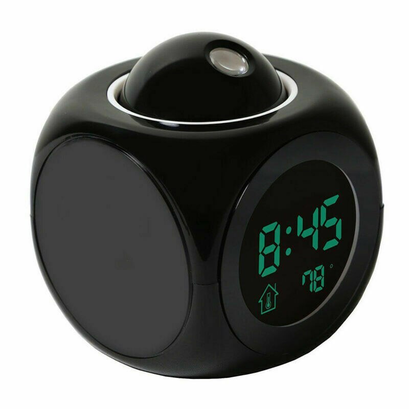 Digitale Projectie Wekker Plafond Projectie LCD Voice Rapport Weerstation Thermometer Digitale Wekker Home Decor: Black