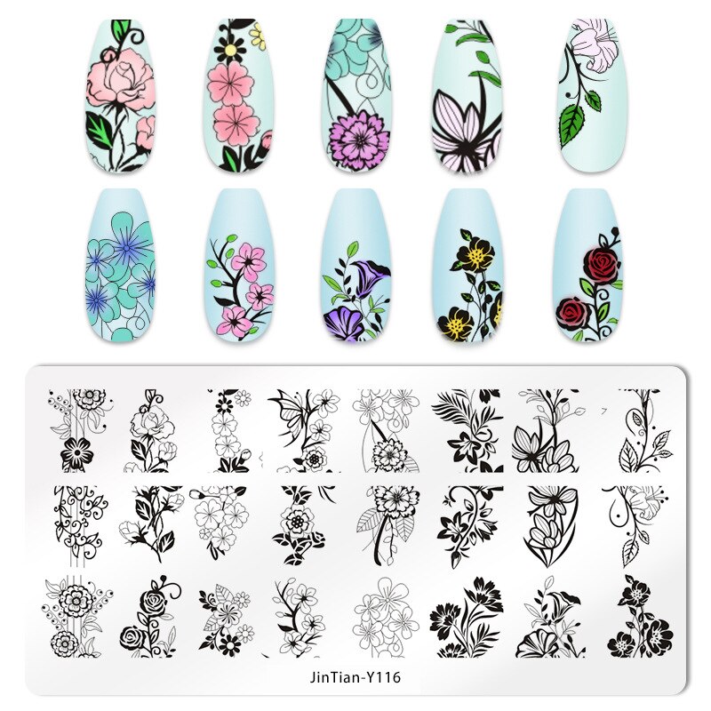 Kant Patroon Nail Art Stempelen Platen Hawaiian Style Eenvoudige Stempelen Platen Bloem Blad Nagels Printing Templates: JinTian-Y116