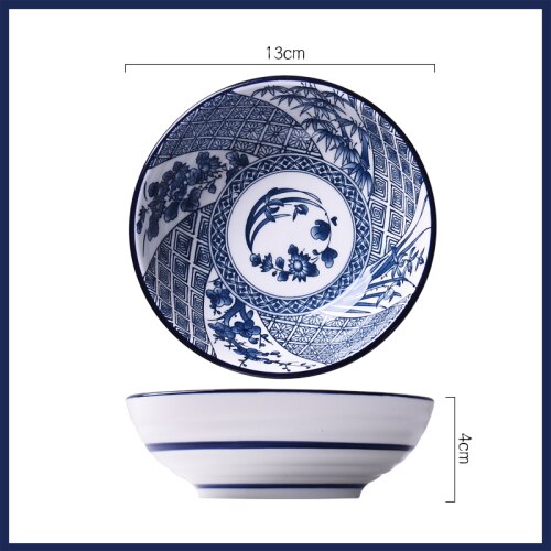 Nytårs salat risskåle keramisk japansk klassisk blå og hvid køkkenudstyr husholdningsrestaurant suppeskål nudel: D