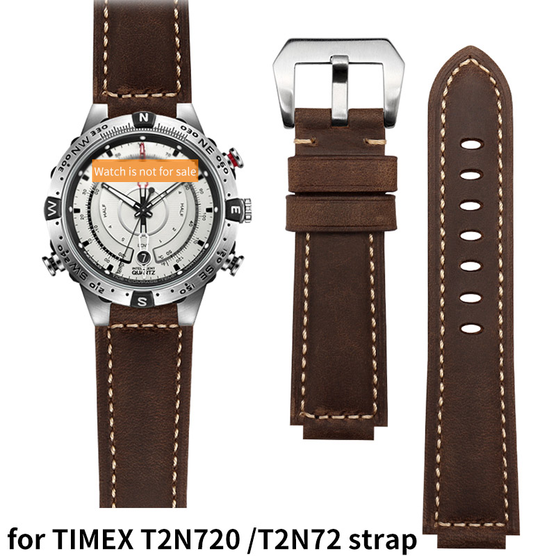 For TIMEX Watchband Men's Tide Compass Strap T2N721 T2N720 W2R55500 TW2T76500 Convex leather wristwatch chain 24x16mm with tools
