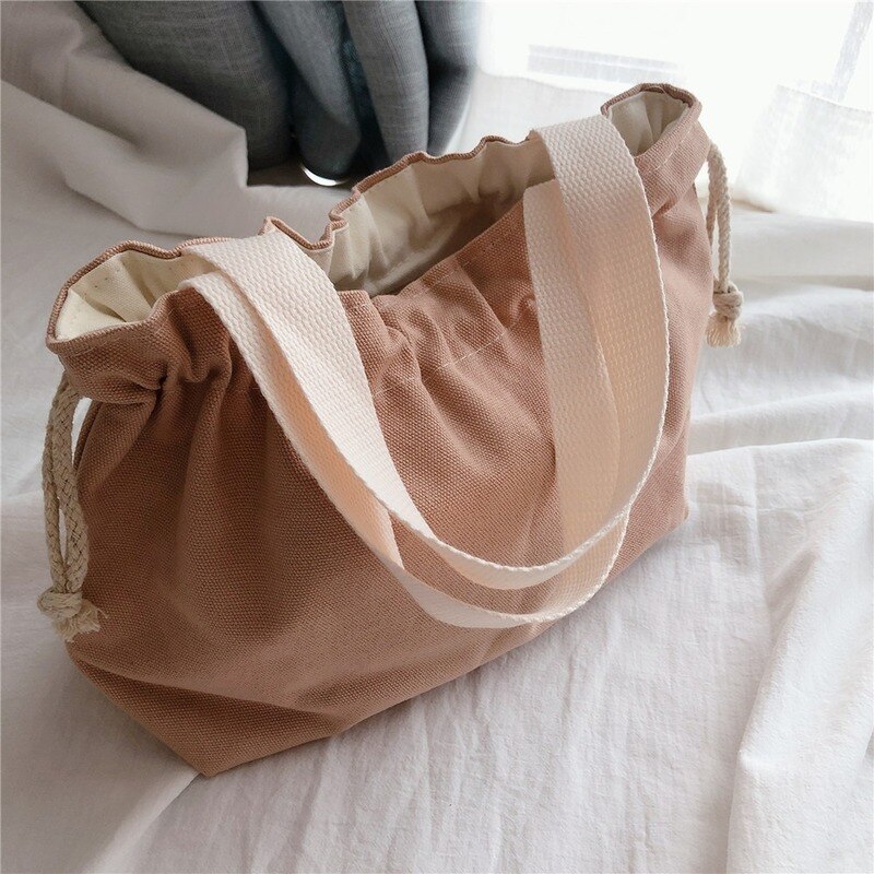 Trekkoord Tassen Vrouwen Casual Solid Canvas Handtassen Pouch Mini Draagbare Schouder Purse Koreaanse Stijl Ulzzang Vintage Harajuku Chic