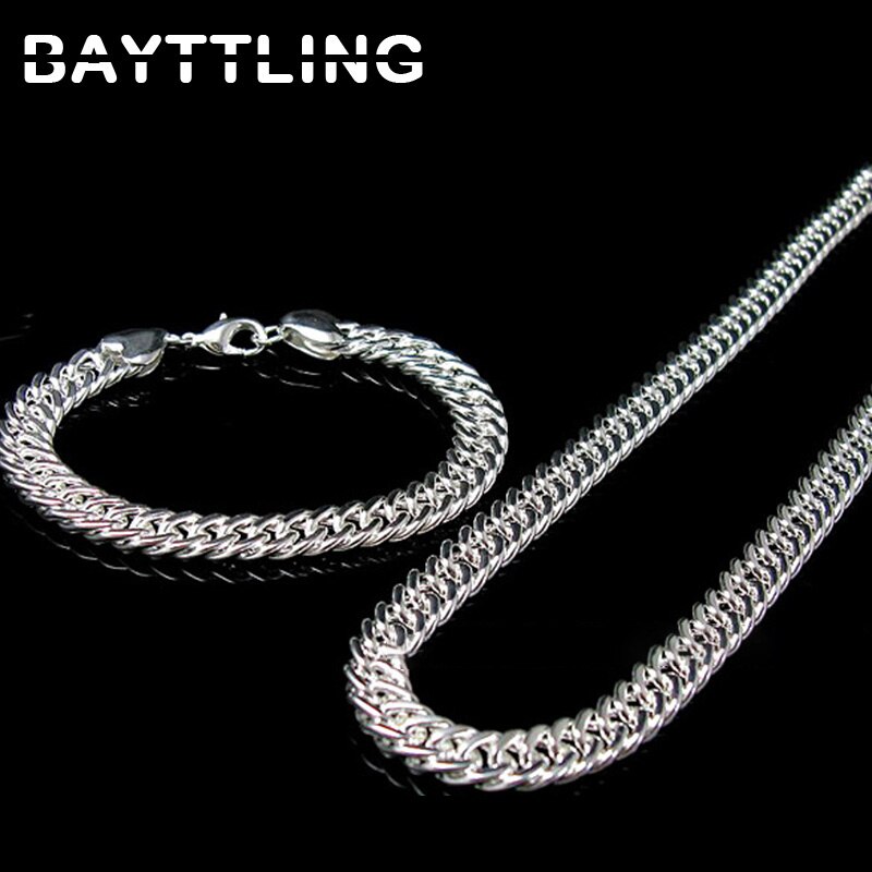 Bayttling 925 Sterling Zilver 20 Inch 10Mm Volledige Side Chain Armband Ketting Voor Vrouw Man Mode Sieraden Set Bruiloft