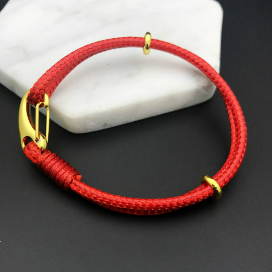 Pulseras de holograma de Color rojo y negro para hombres y mujeres, brazaletes de cordón de cuero tejido a mano, con cuerda roja de la suerte, novedad