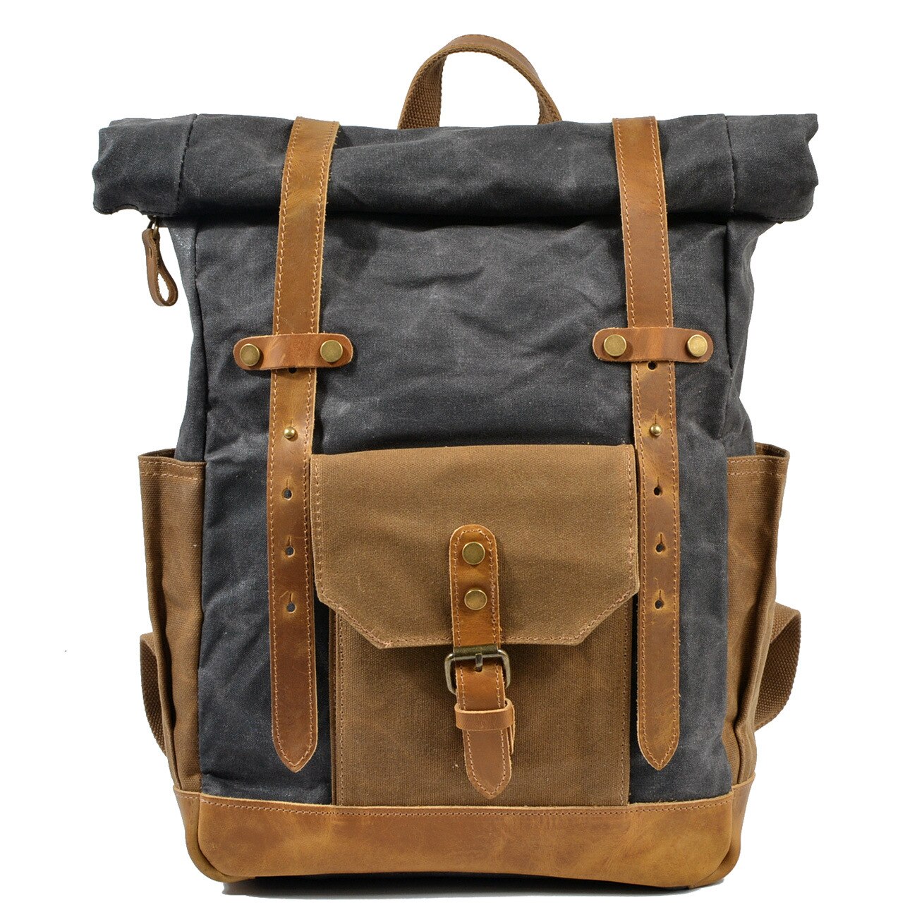 MUCHUAN Luxury Vintage Canvas Backpacks for Men Oil Wax Canvas Leather Travel Backpack Large Waterproof Daypacks Retro Bagpack: 9108Dark gray